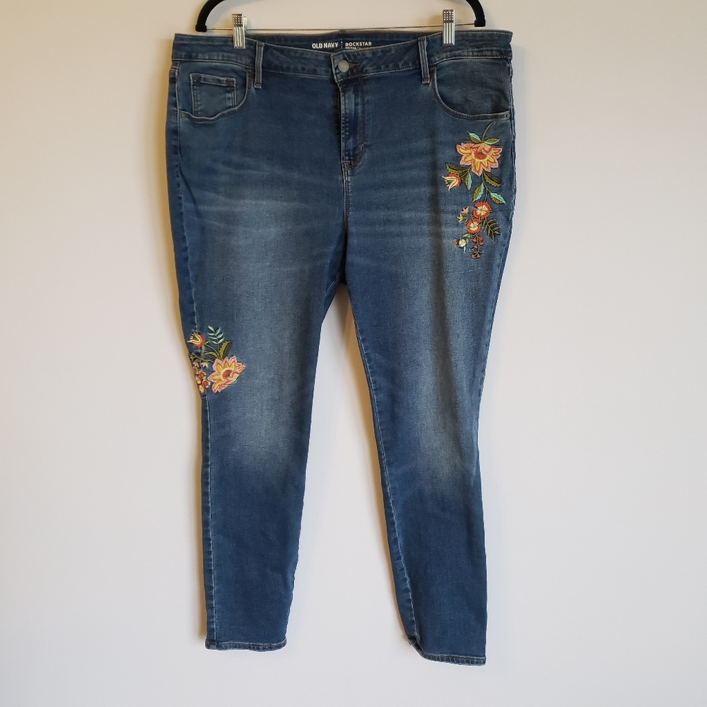 Old Navy Rockstar Jeans - Midrise with Floral Apliques